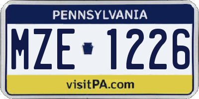 PA license plate MZE1226
