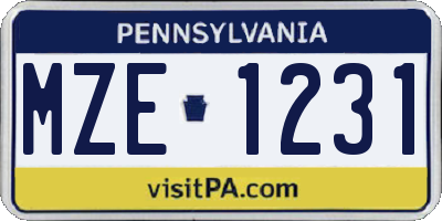 PA license plate MZE1231
