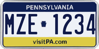 PA license plate MZE1234