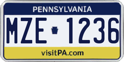 PA license plate MZE1236