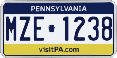 PA license plate MZE1238