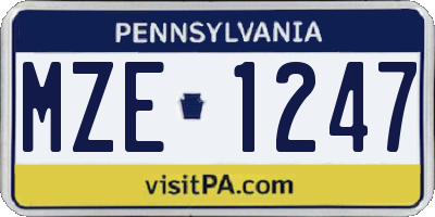 PA license plate MZE1247