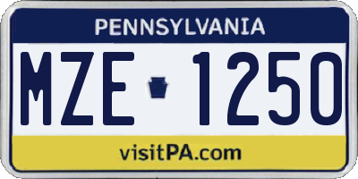 PA license plate MZE1250