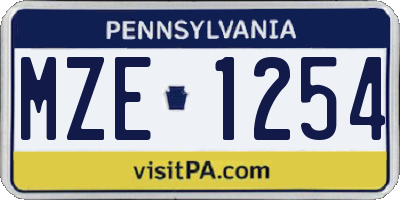 PA license plate MZE1254