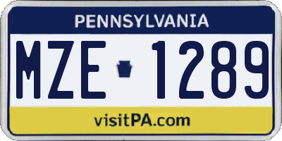 PA license plate MZE1289