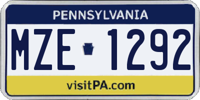 PA license plate MZE1292