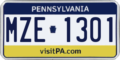 PA license plate MZE1301