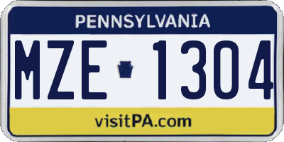 PA license plate MZE1304
