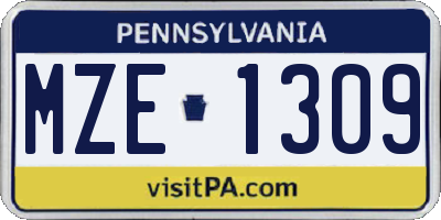 PA license plate MZE1309