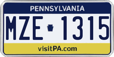 PA license plate MZE1315