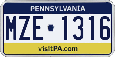 PA license plate MZE1316