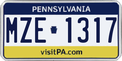 PA license plate MZE1317