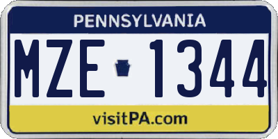 PA license plate MZE1344