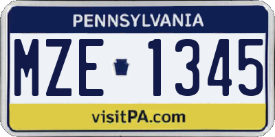 PA license plate MZE1345