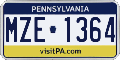 PA license plate MZE1364