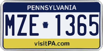PA license plate MZE1365