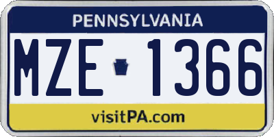 PA license plate MZE1366