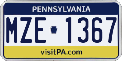 PA license plate MZE1367