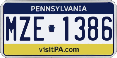 PA license plate MZE1386