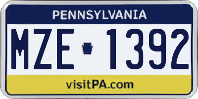 PA license plate MZE1392
