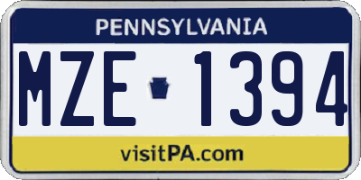 PA license plate MZE1394