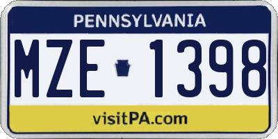 PA license plate MZE1398