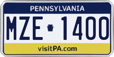 PA license plate MZE1400