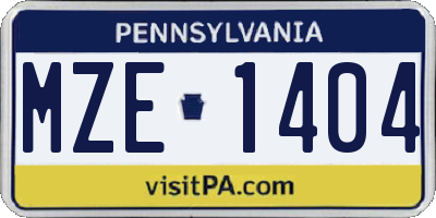 PA license plate MZE1404