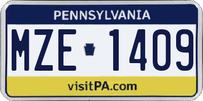 PA license plate MZE1409