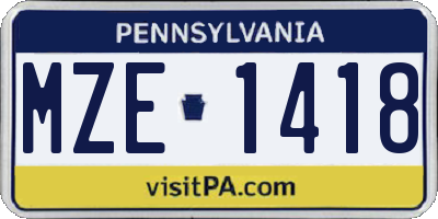 PA license plate MZE1418