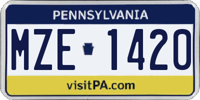 PA license plate MZE1420