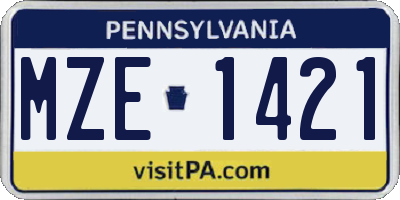 PA license plate MZE1421