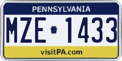 PA license plate MZE1433