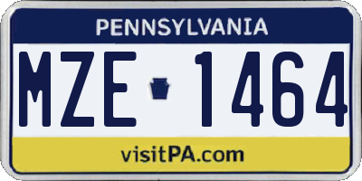 PA license plate MZE1464