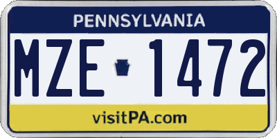 PA license plate MZE1472