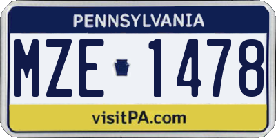PA license plate MZE1478