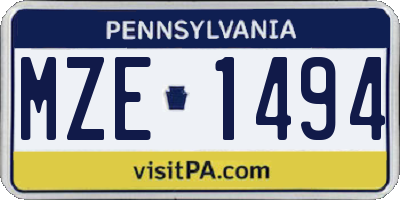 PA license plate MZE1494