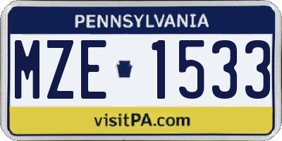 PA license plate MZE1533
