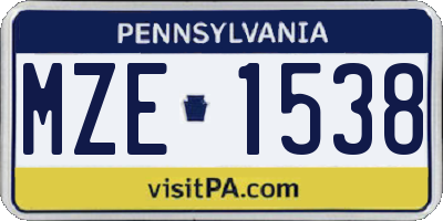 PA license plate MZE1538