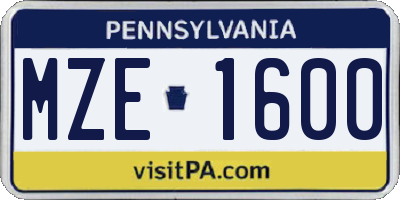 PA license plate MZE1600