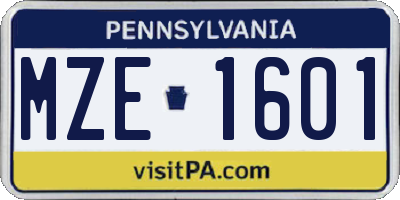 PA license plate MZE1601
