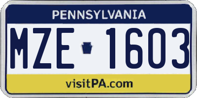 PA license plate MZE1603