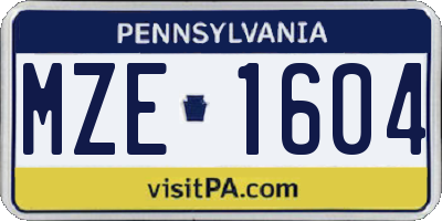 PA license plate MZE1604