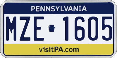 PA license plate MZE1605