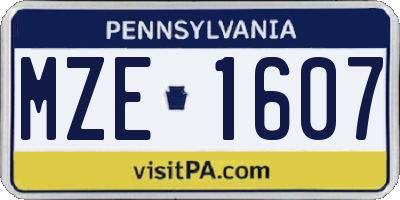 PA license plate MZE1607