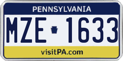 PA license plate MZE1633