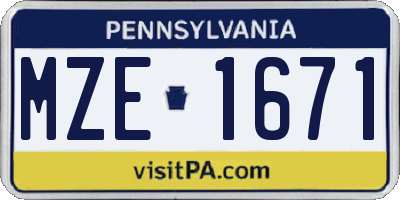 PA license plate MZE1671