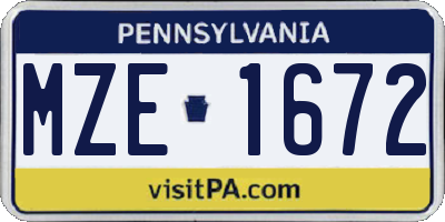 PA license plate MZE1672