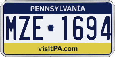 PA license plate MZE1694