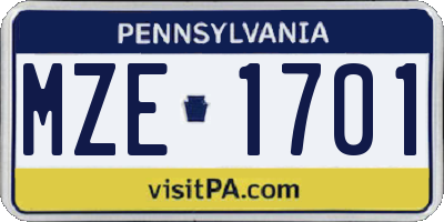 PA license plate MZE1701